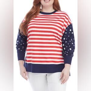 Crown & Ivy Oversized Stars and Stripes Sweeper Shirt Size XL